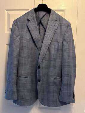 Peter Millar Blue and Gray Plaid 100% Virgin Wool Sport Coat Size 48R